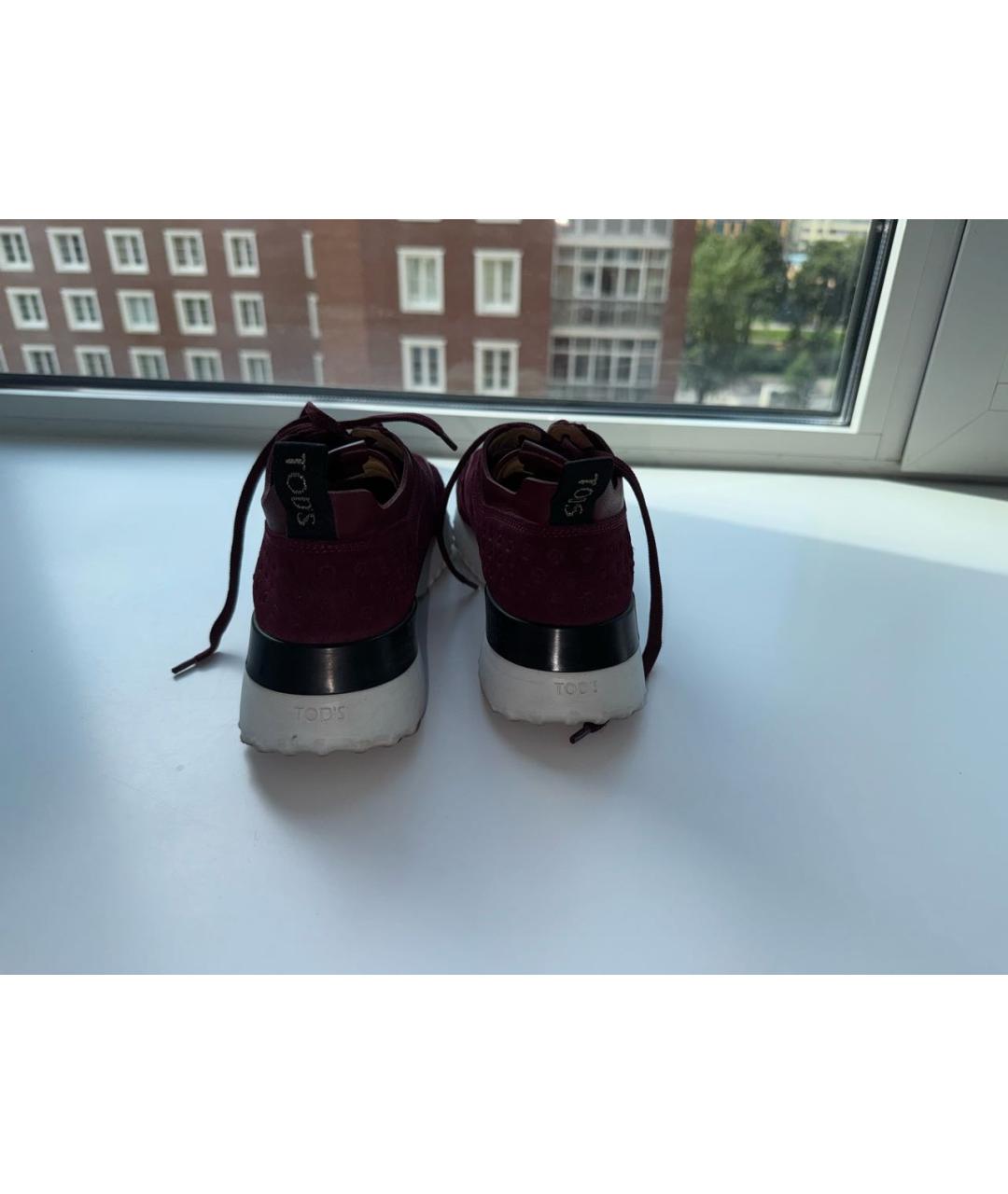TOD'S Бордовые замшевые кроссовки, фото 4