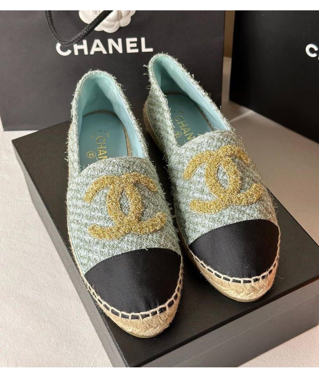 CHANEL Бирюзовые текстильные эспадрильи, фото 7
