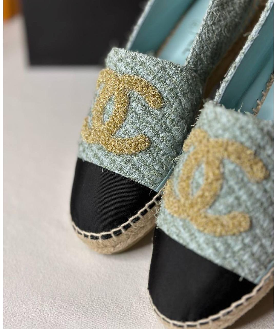 CHANEL Бирюзовые текстильные эспадрильи, фото 5