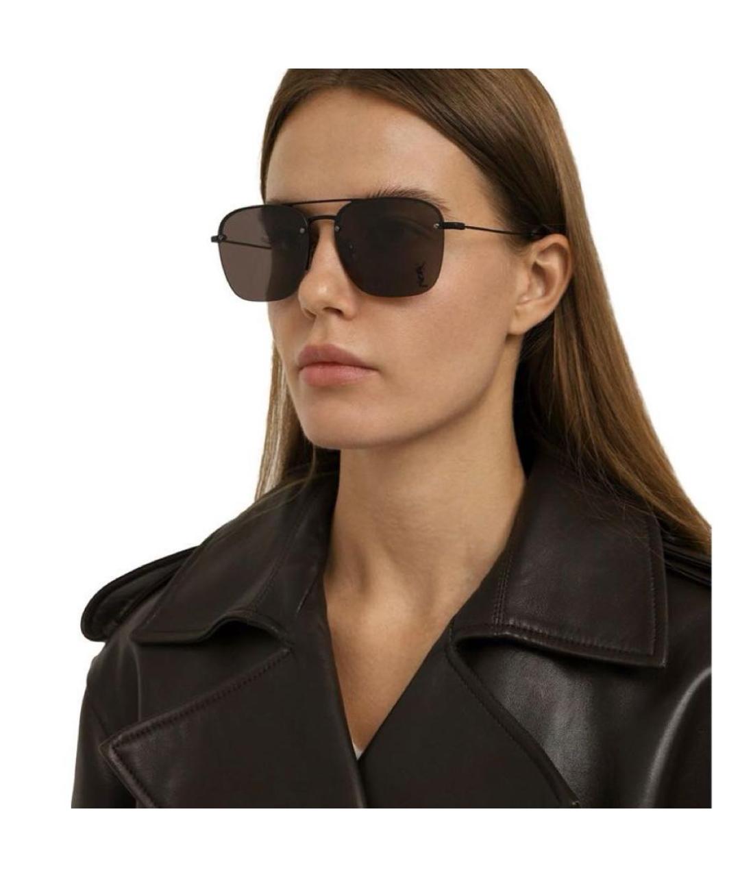 SAINT LAURENT Черные металлические солнцезащитные очки, фото 4