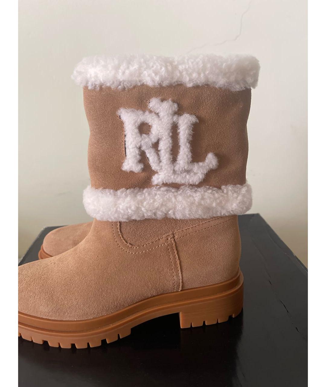 RALPH LAUREN Бежевые кожаные сапоги, фото 7