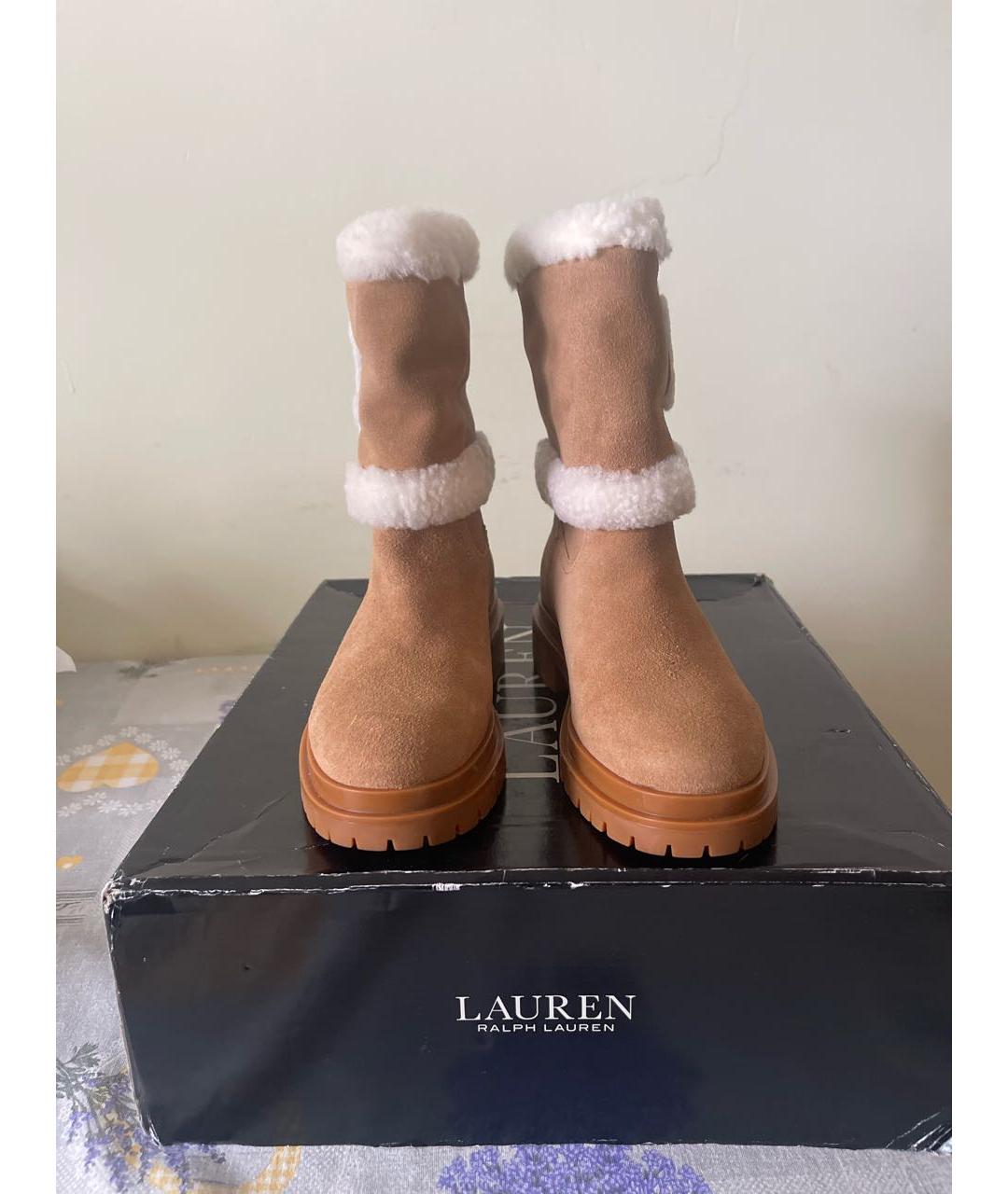 RALPH LAUREN Бежевые кожаные сапоги, фото 2