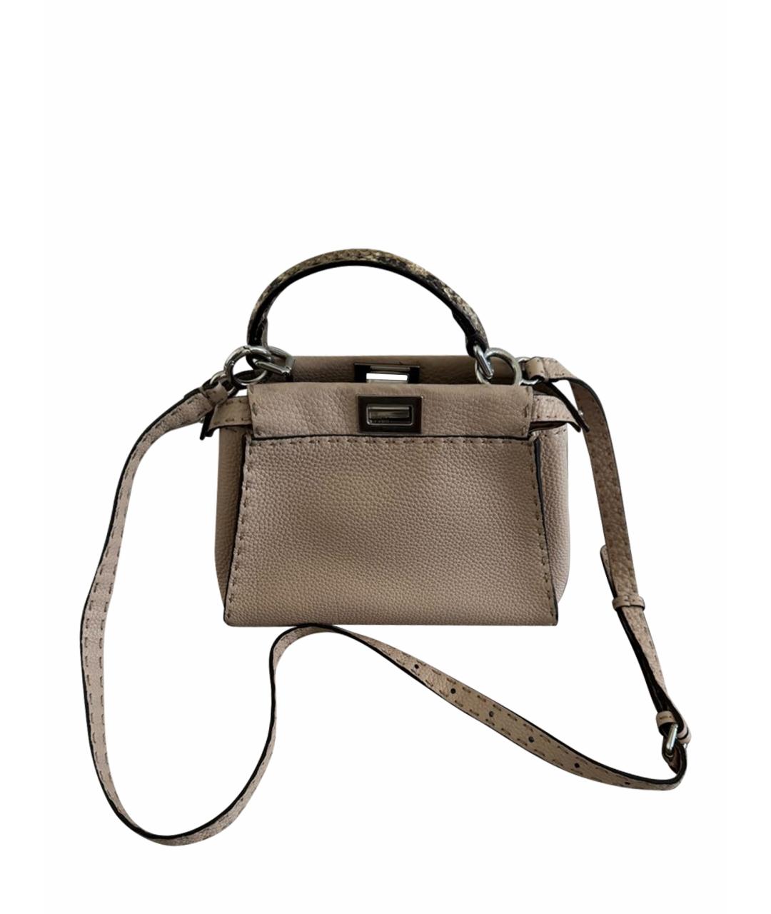 FENDI Бежевая кожаная сумка через плечо, фото 1