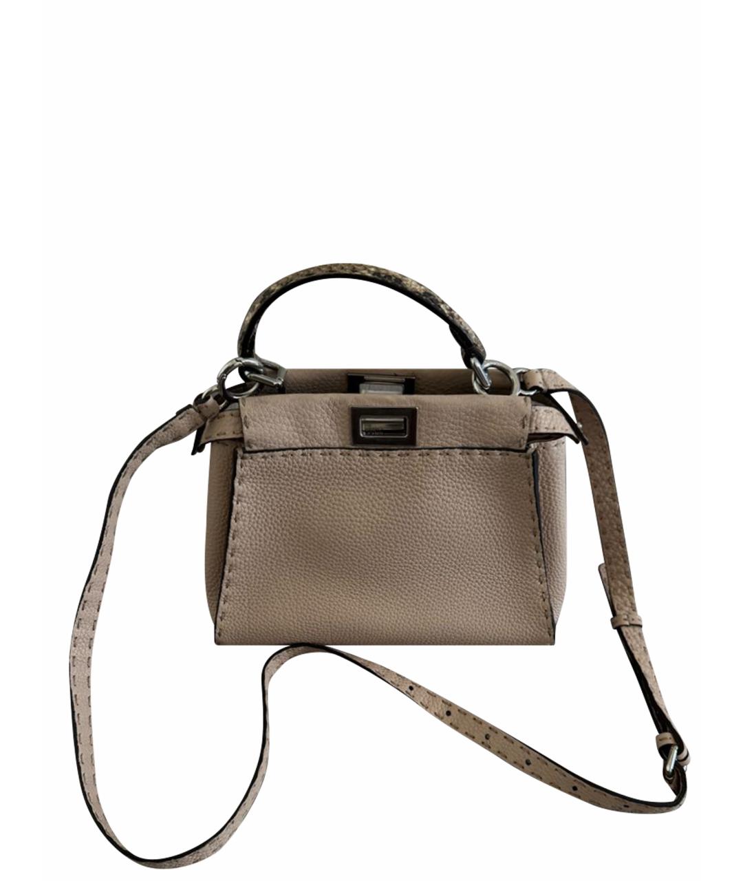 FENDI Бежевая кожаная сумка через плечо, фото 9