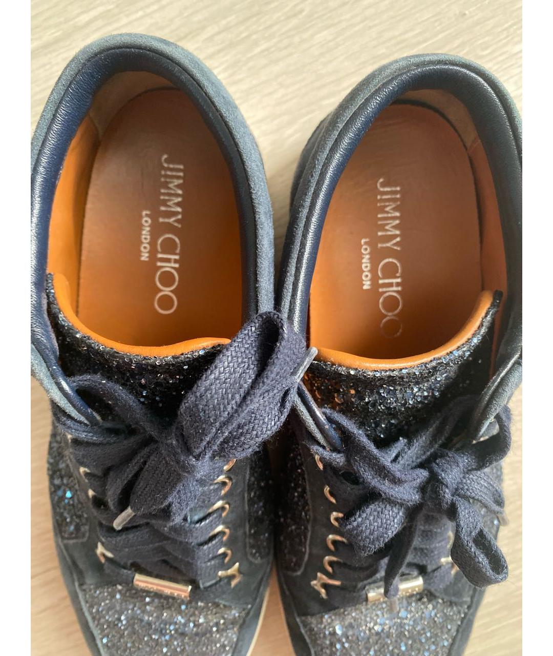 JIMMY CHOO Темно-синие кожаные кеды, фото 3