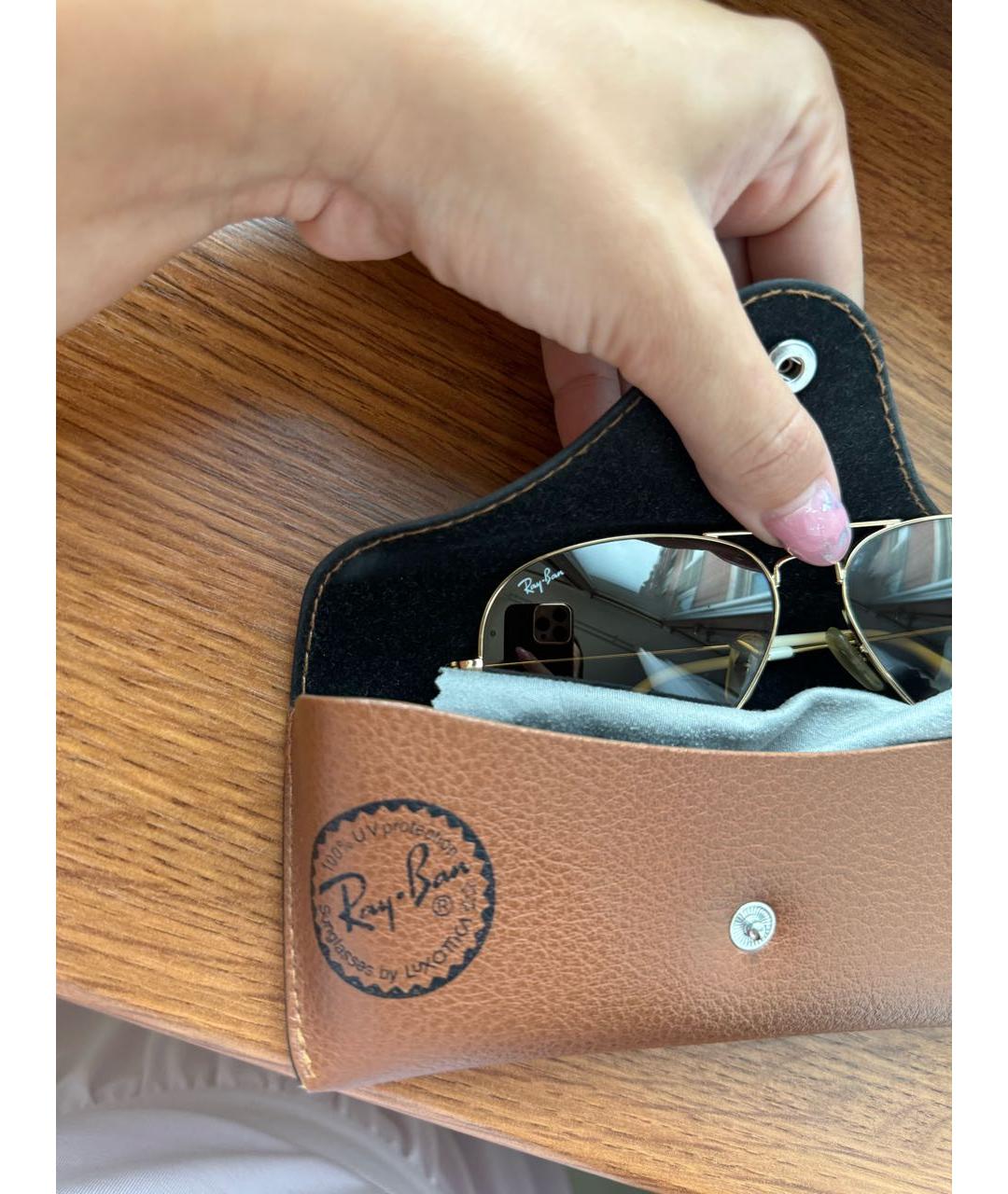 RAY BAN Коричневые металлические солнцезащитные очки, фото 3