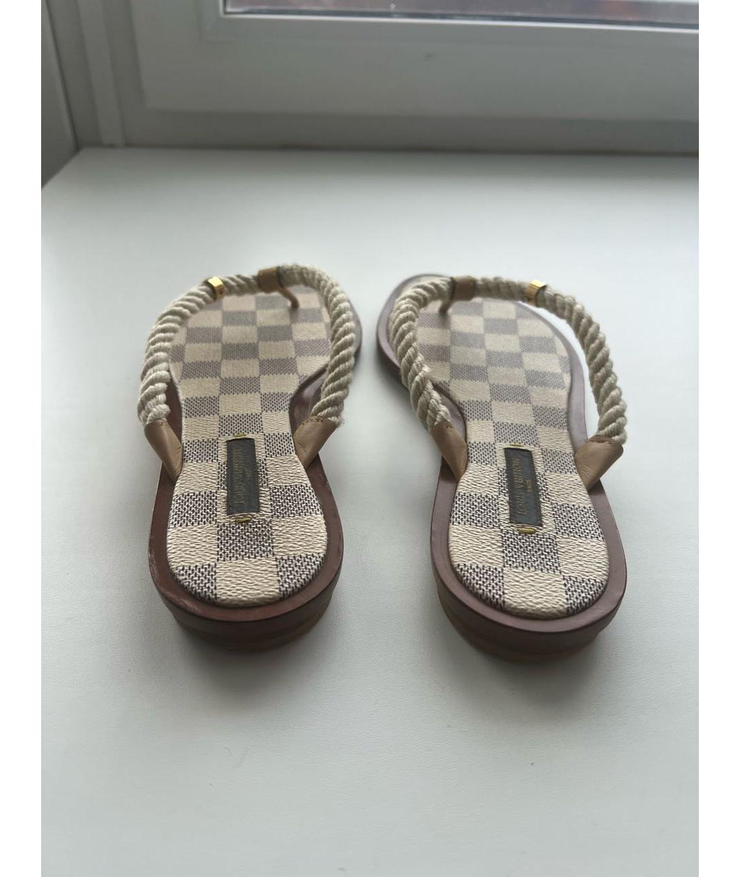 LOUIS VUITTON Бежевые текстильные шлепанцы, фото 4