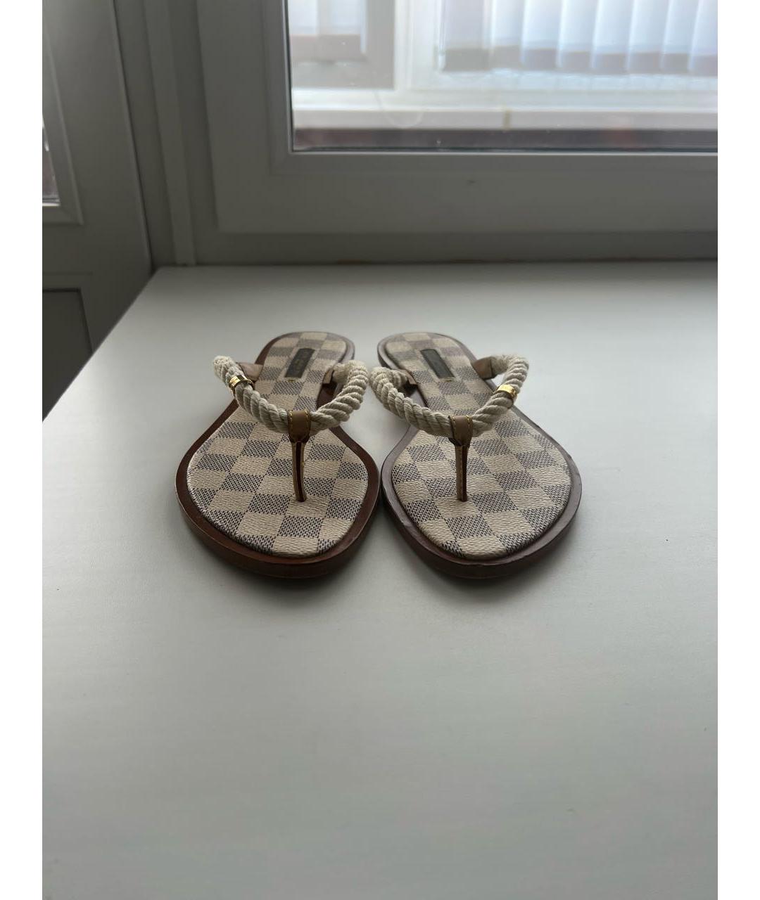 LOUIS VUITTON Бежевые текстильные шлепанцы, фото 2