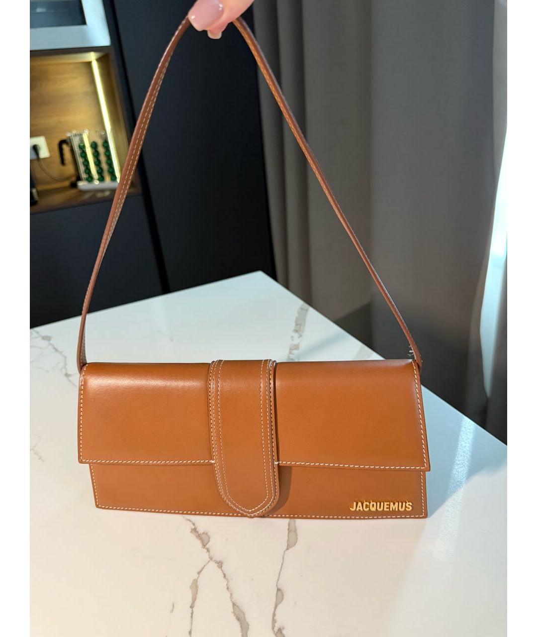 JACQUEMUS Коричневая кожаная сумка с короткими ручками, фото 2