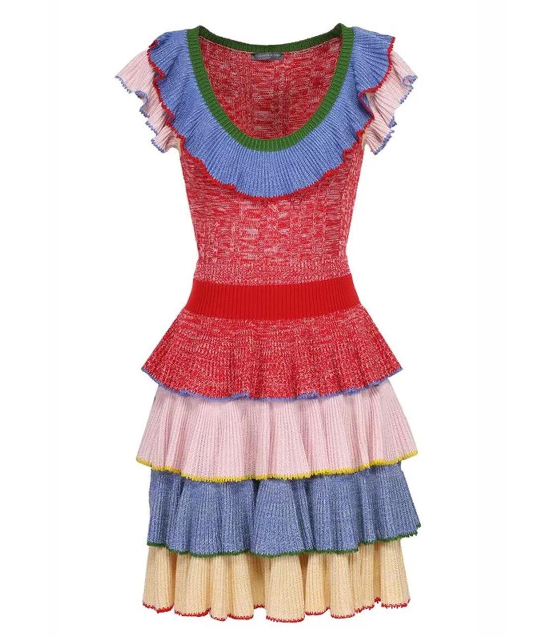 ALEXANDER MCQUEEN Мульти шерстяное коктейльное платье, фото 7