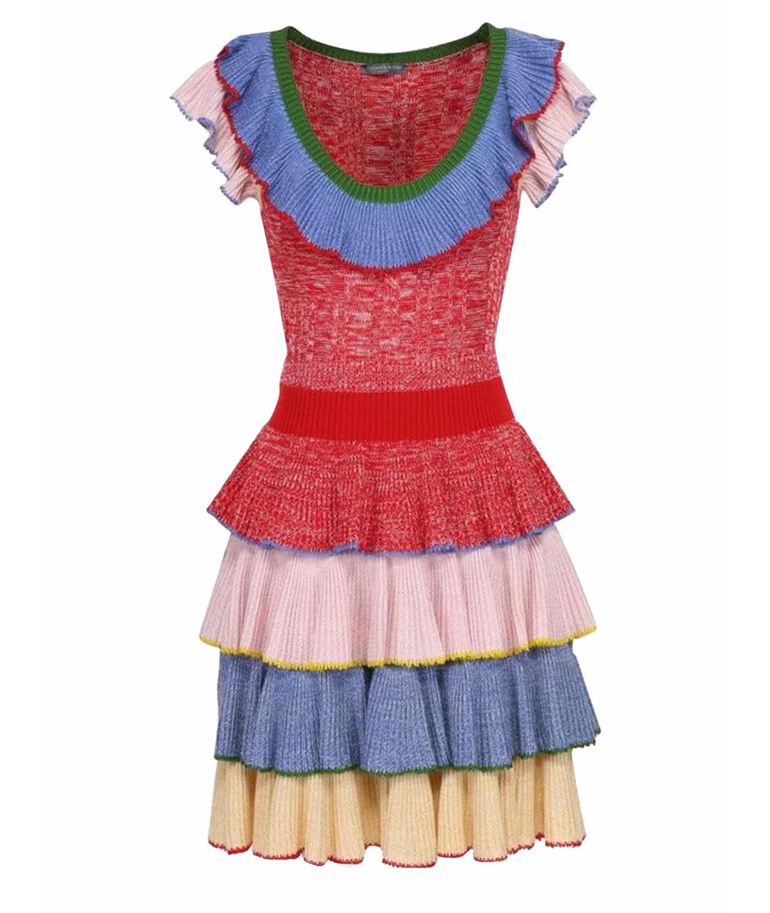 ALEXANDER MCQUEEN Мульти шерстяное коктейльное платье, фото 1