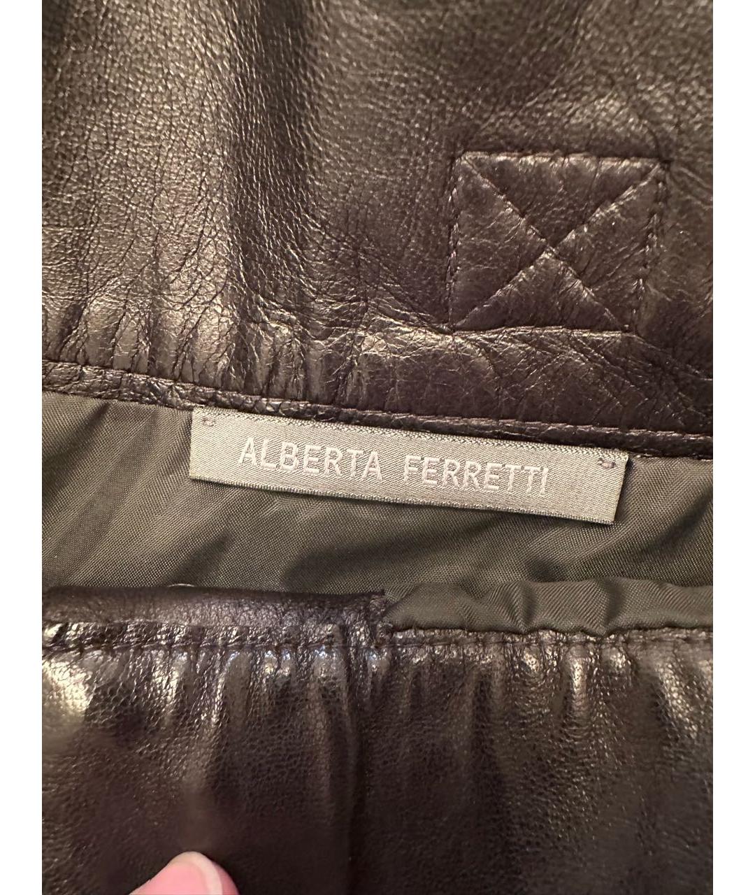 ALBERTA FERRETTI Черная кожаная юбка миди, фото 3