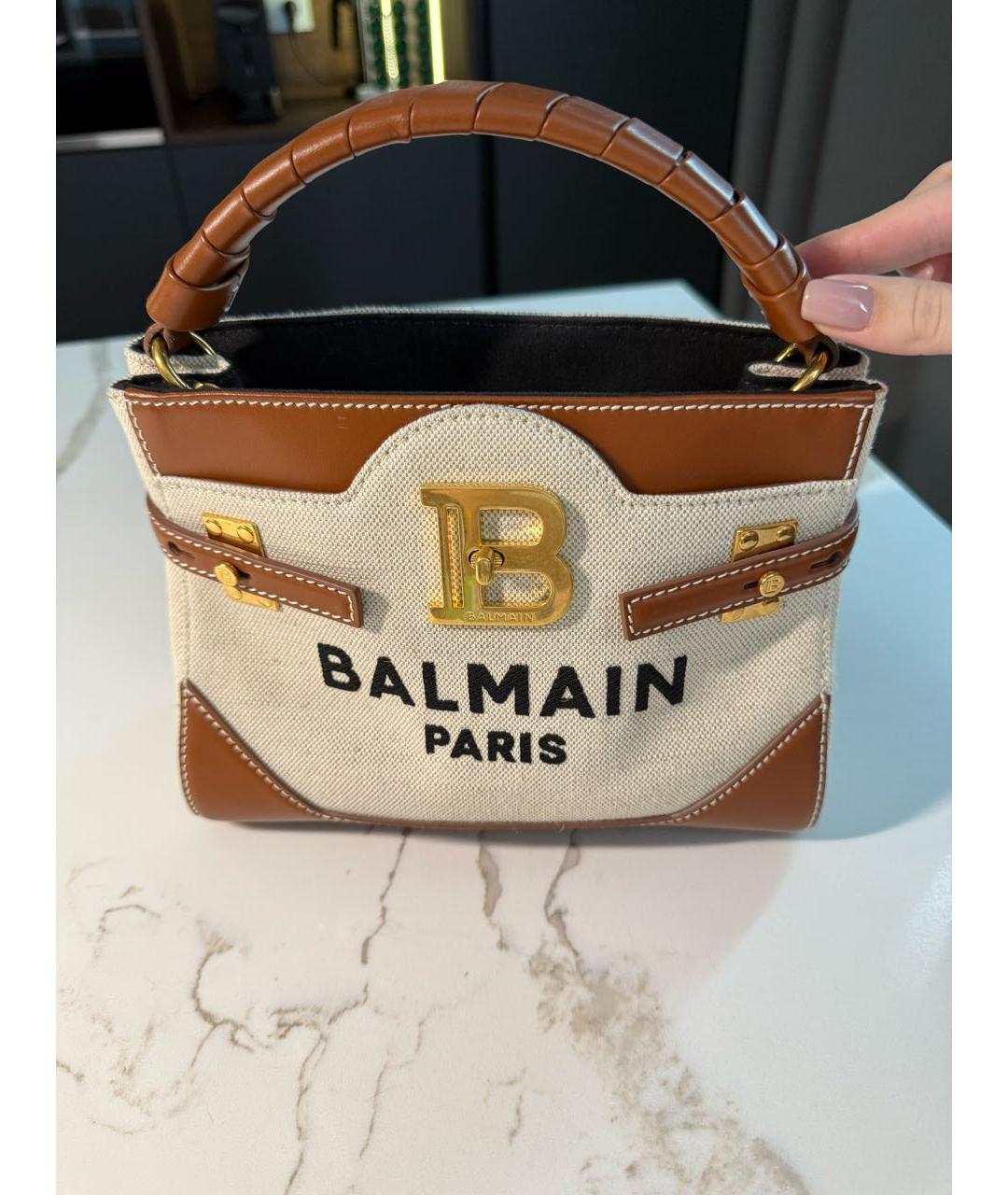 BALMAIN Бежевая хлопковая сумка с короткими ручками, фото 6