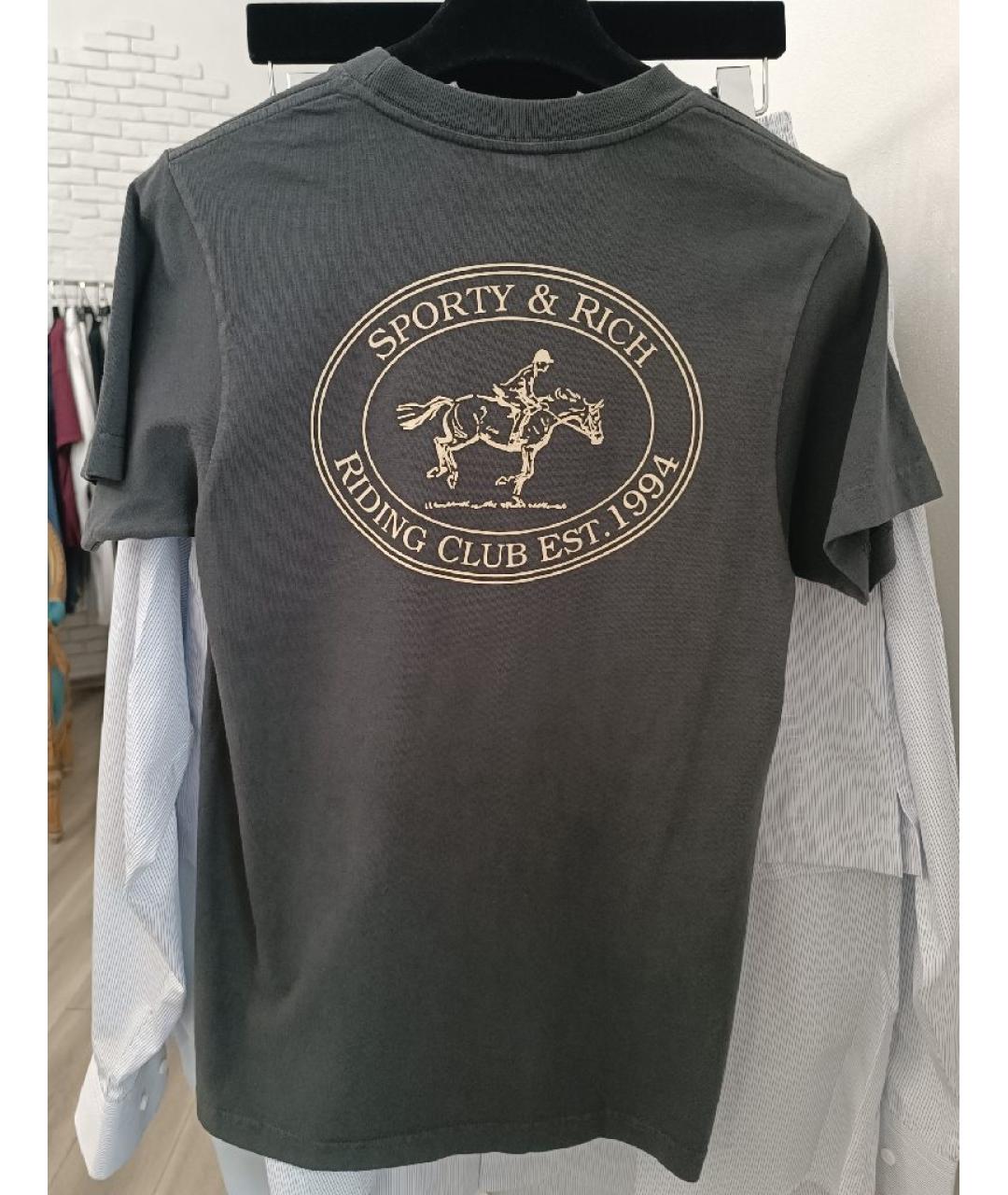 SPORTY AND RICH Антрацитовая хлопковая футболка, фото 2