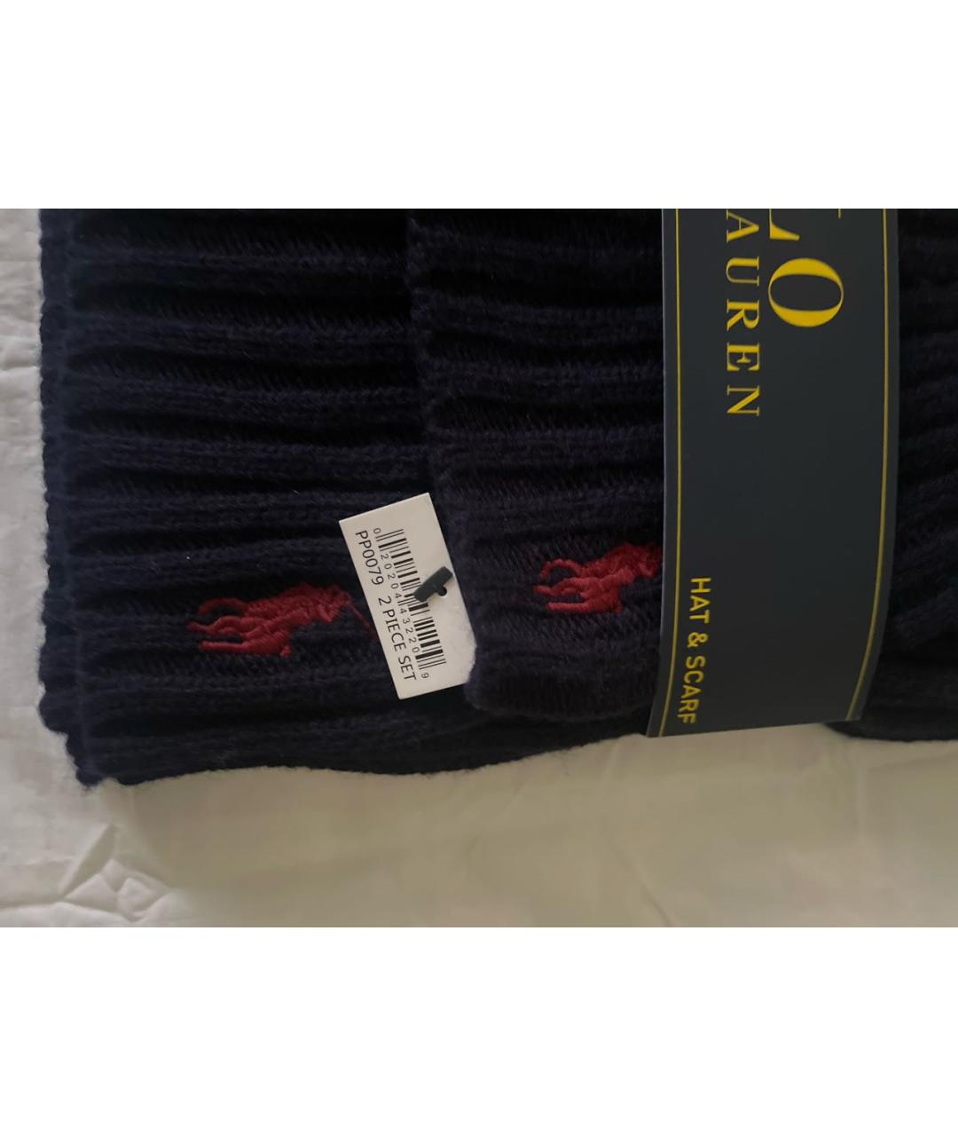 POLO RALPH LAUREN Темно-синий шерстяной шарф, фото 4
