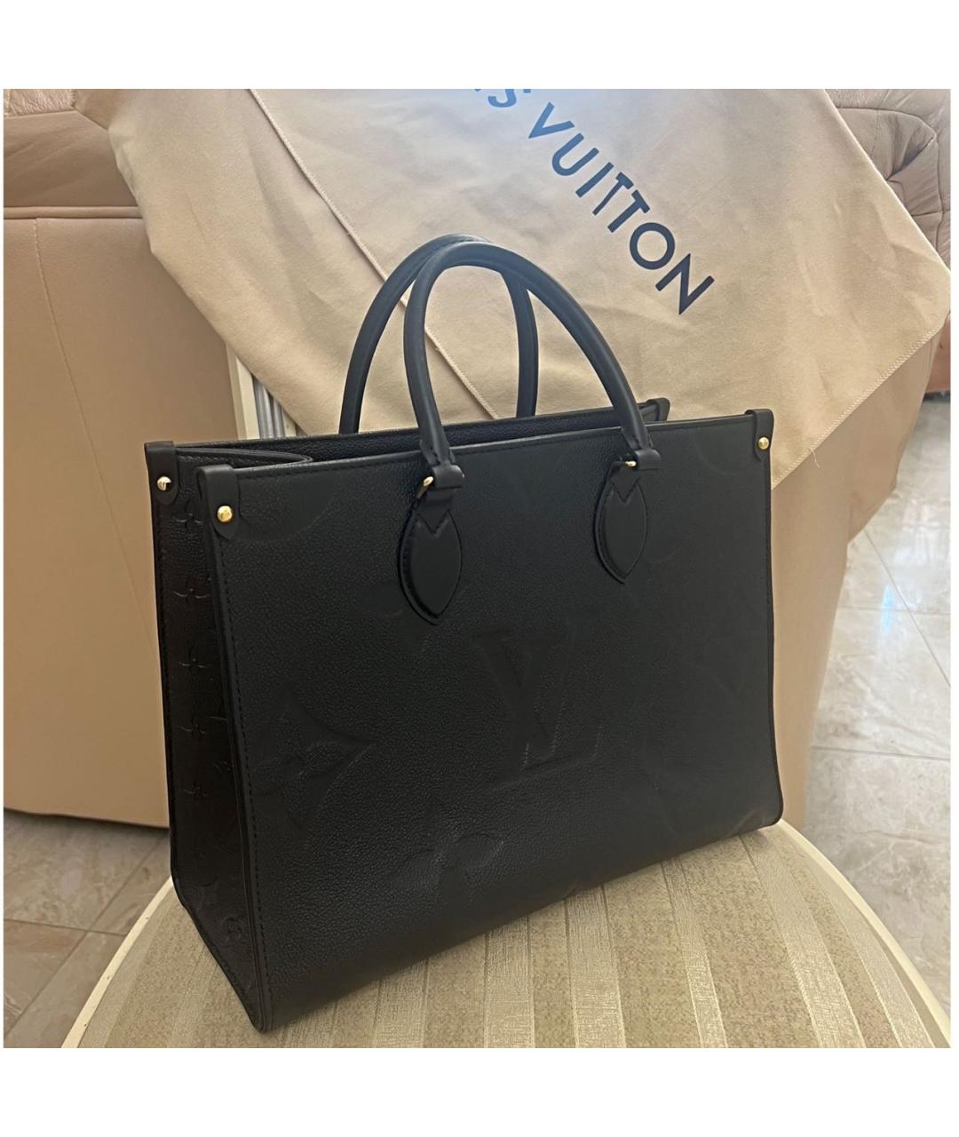 LOUIS VUITTON Черная кожаная сумка тоут, фото 3