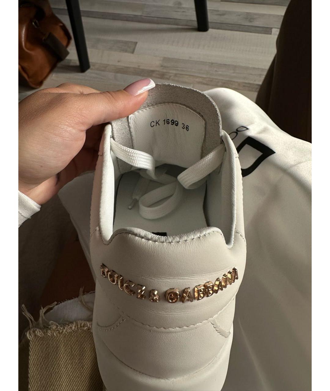 DOLCE&GABBANA Белые кожаные кеды, фото 4