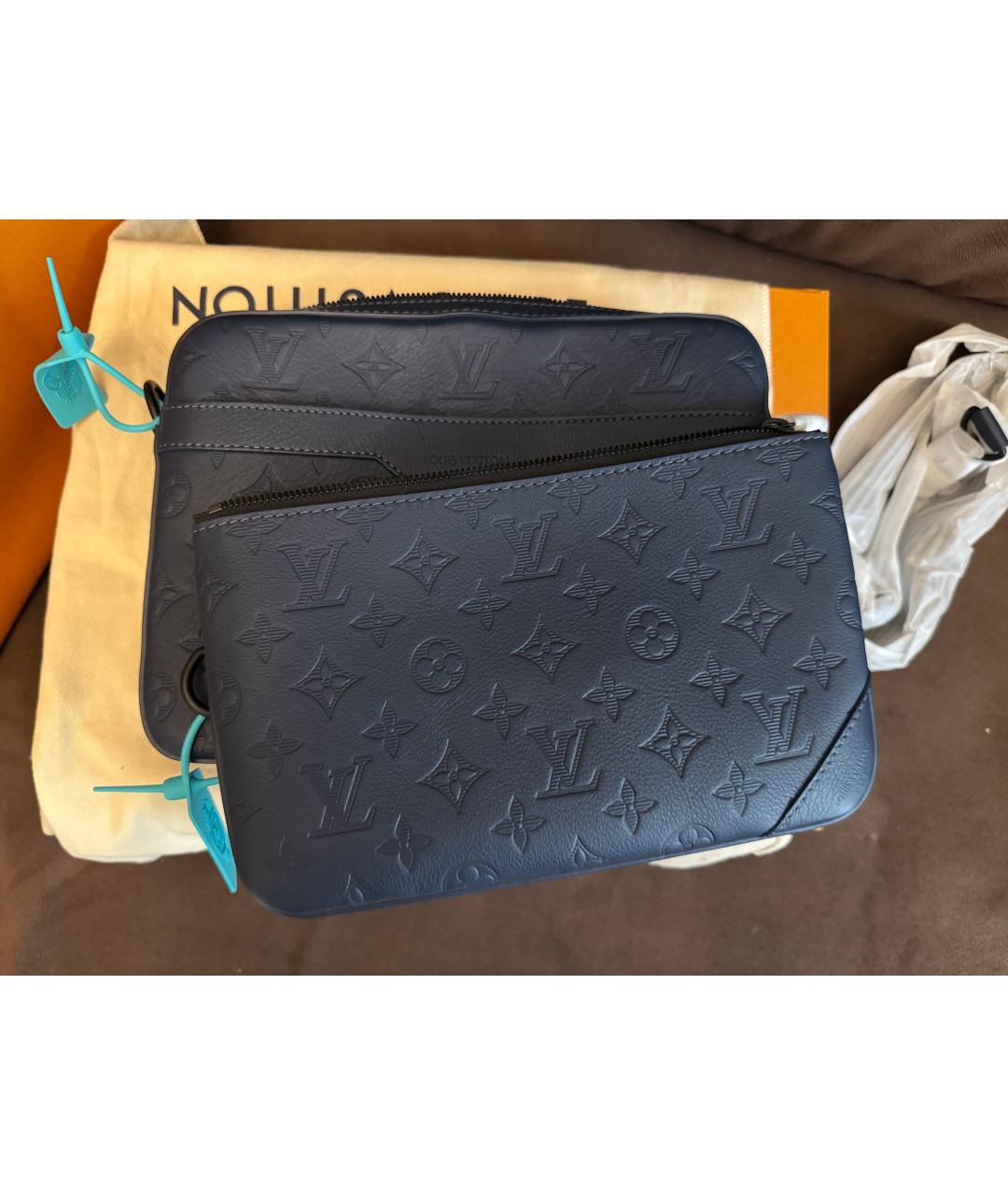 LOUIS VUITTON Темно-синяя кожаная сумка на плечо, фото 5