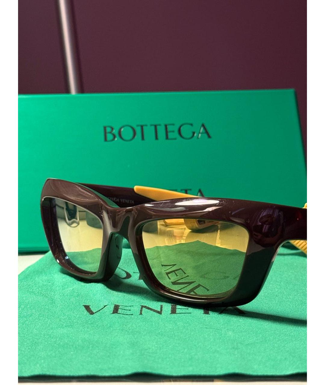 BOTTEGA VENETA Коричневые пластиковые солнцезащитные очки, фото 6