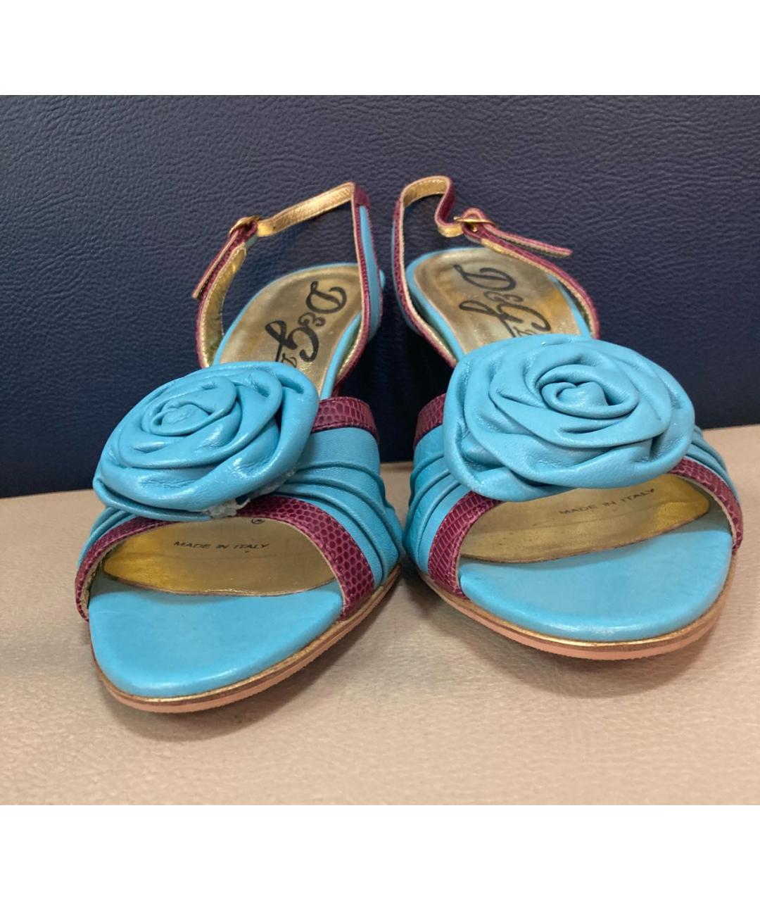DOLCE&GABBANA Голубые кожаные босоножки, фото 2