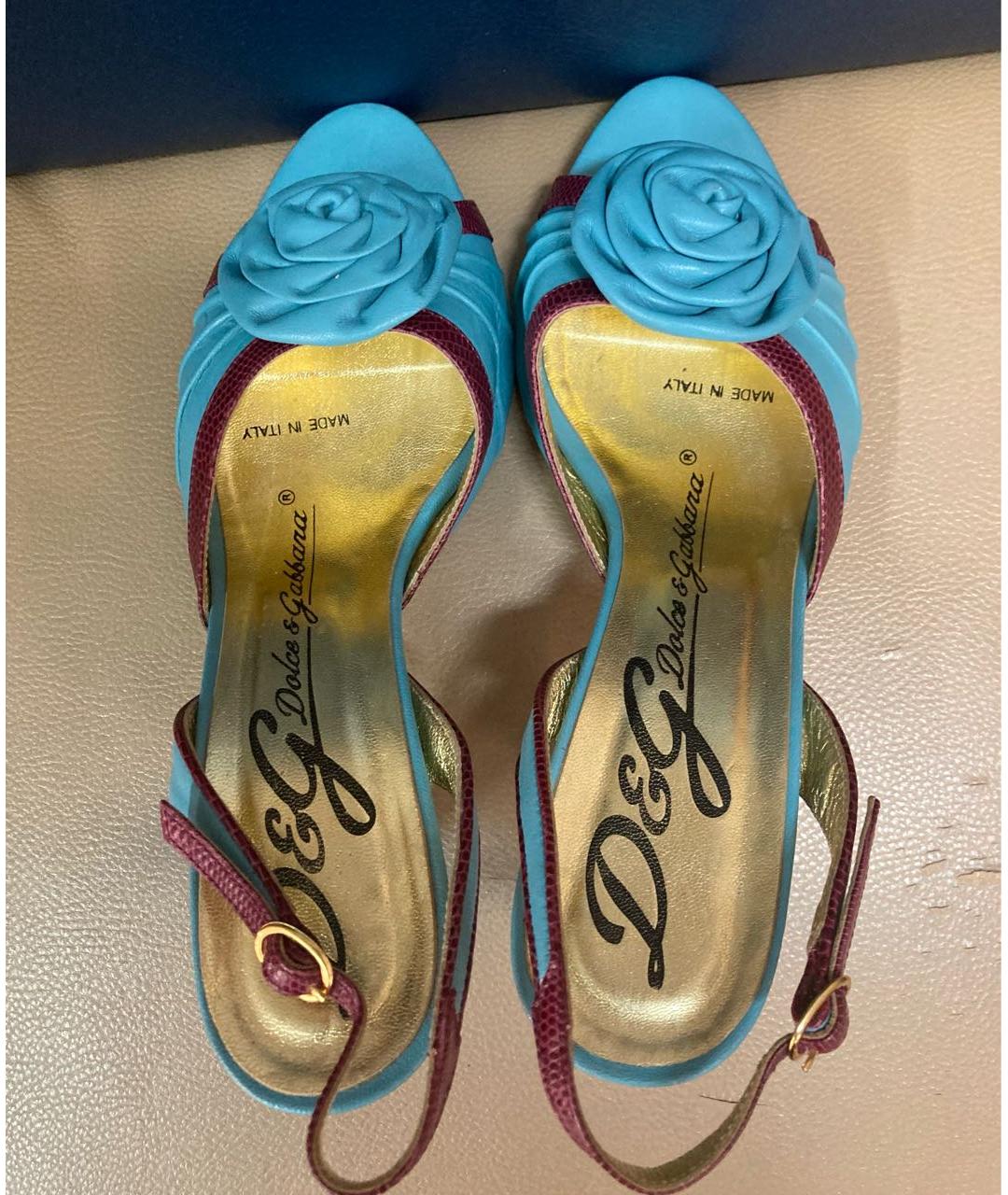 DOLCE&GABBANA Голубые кожаные босоножки, фото 3
