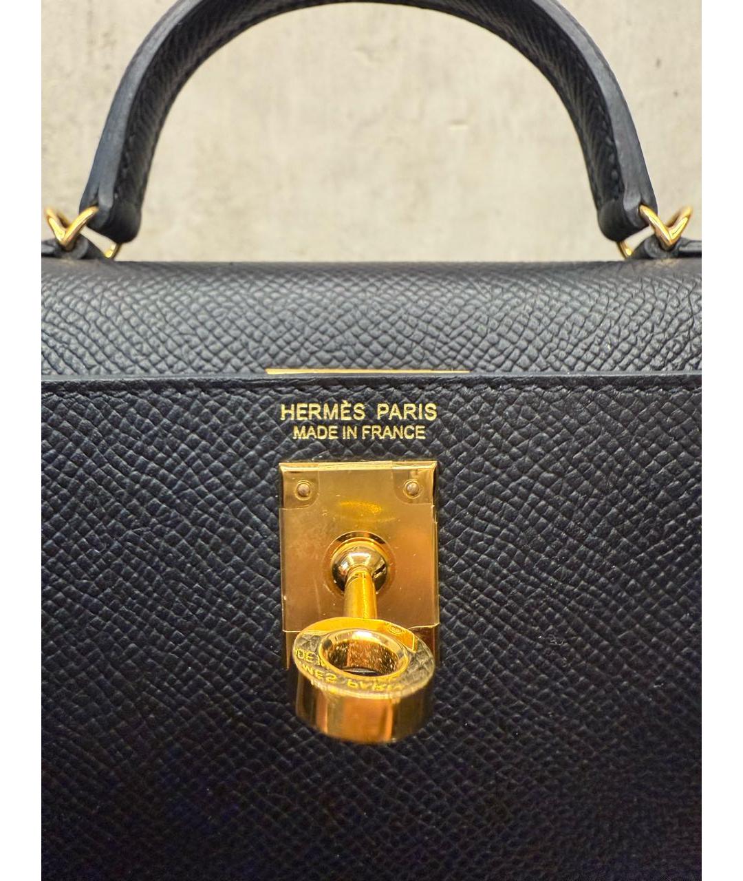 HERMES Черная кожаная сумка с короткими ручками, фото 6