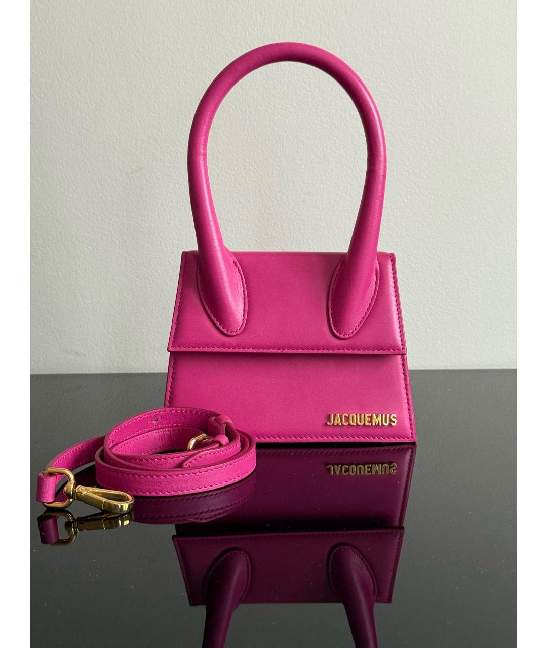 JACQUEMUS Розовая кожаная сумка с короткими ручками, фото 7
