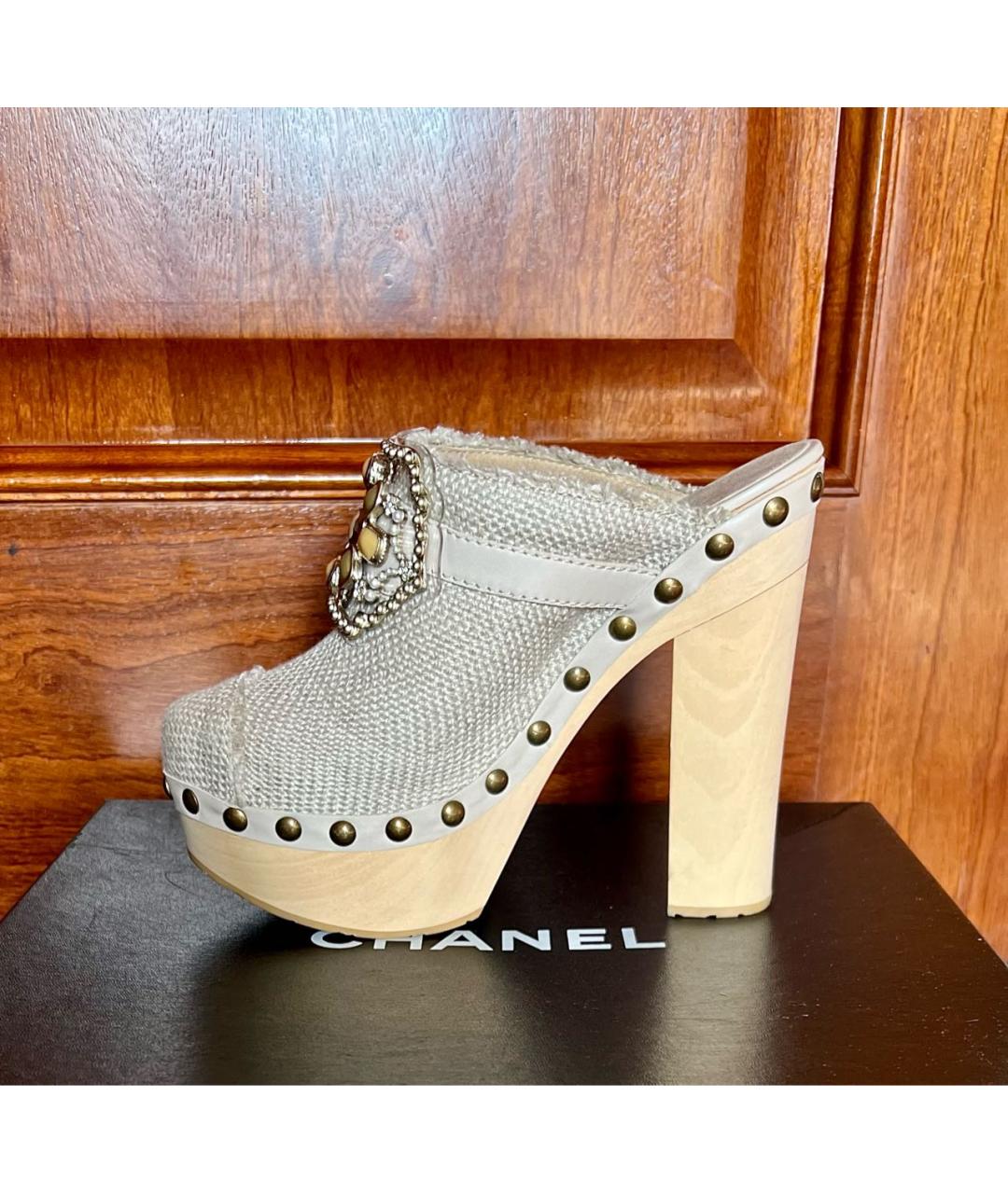 CHANEL Бежевые текстильные сабо, фото 9