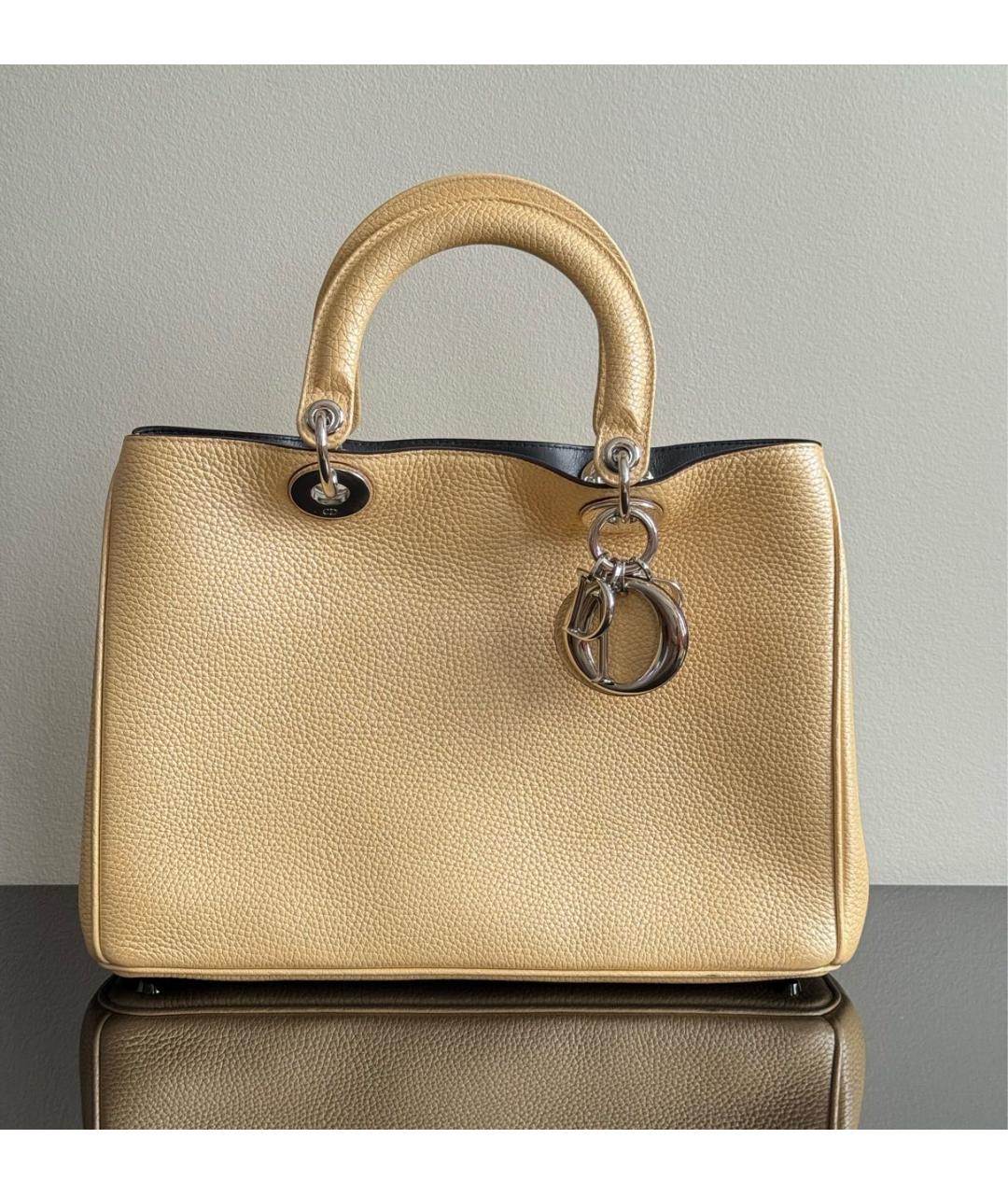 CHRISTIAN DIOR Желтая кожаная сумка тоут, фото 2