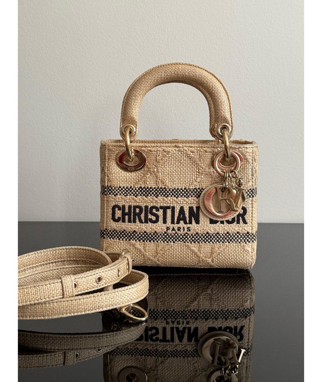 CHRISTIAN DIOR Бежевая пелетеная сумка с короткими ручками, фото 7