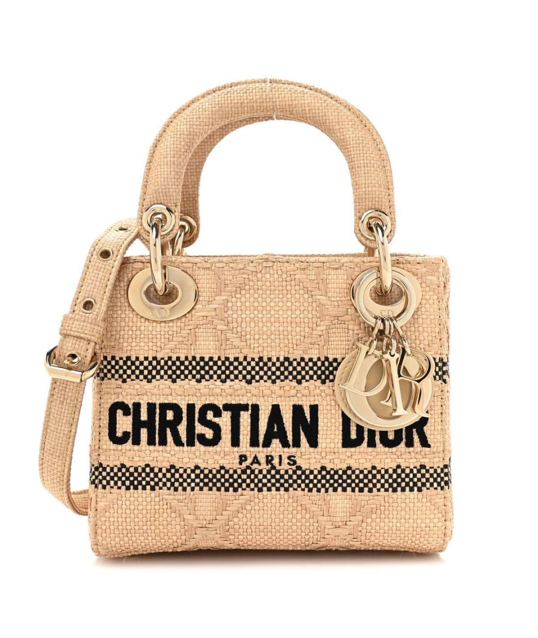 CHRISTIAN DIOR Бежевая пелетеная сумка с короткими ручками, фото 8