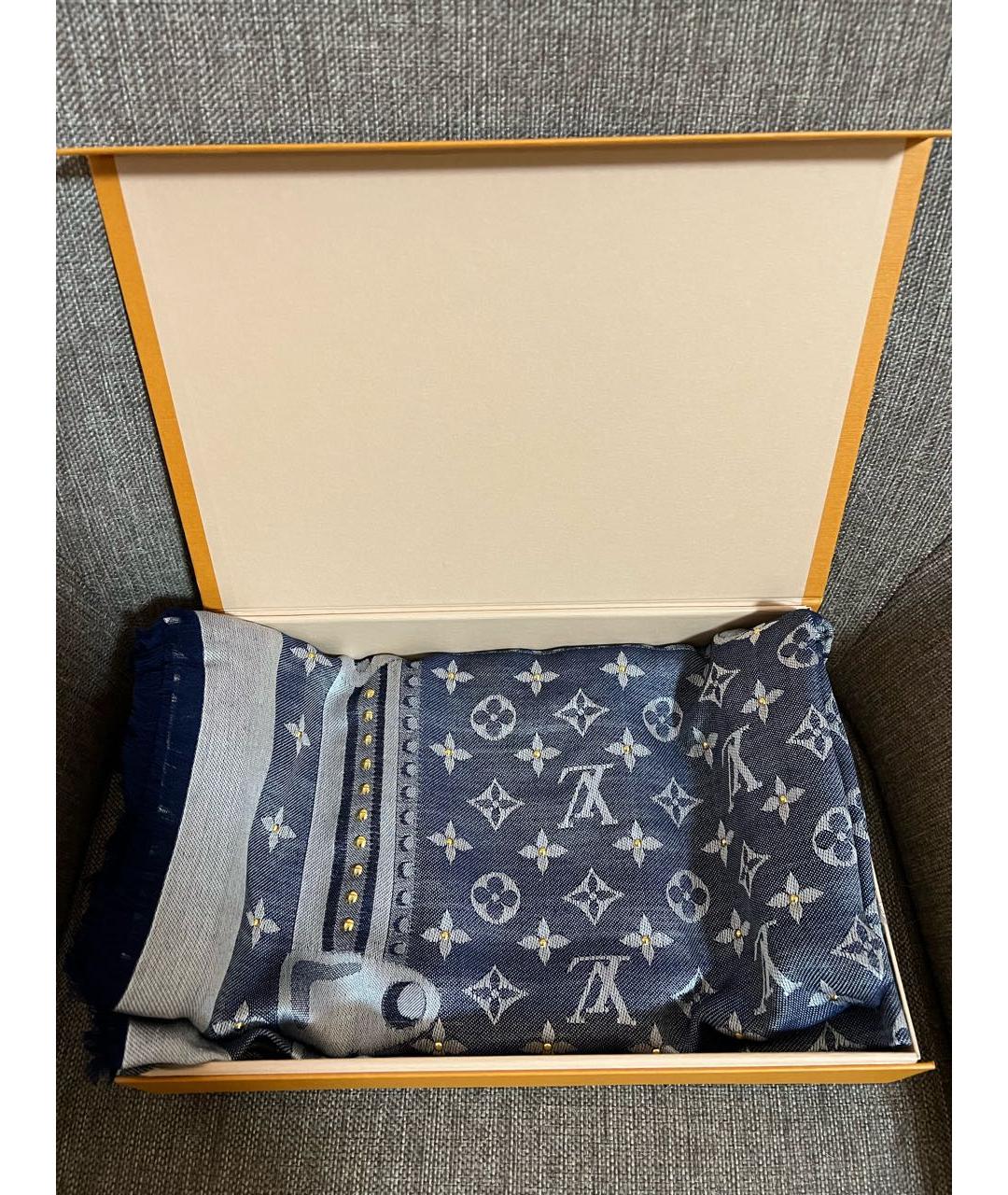 LOUIS VUITTON Голубой шелковый платок, фото 3