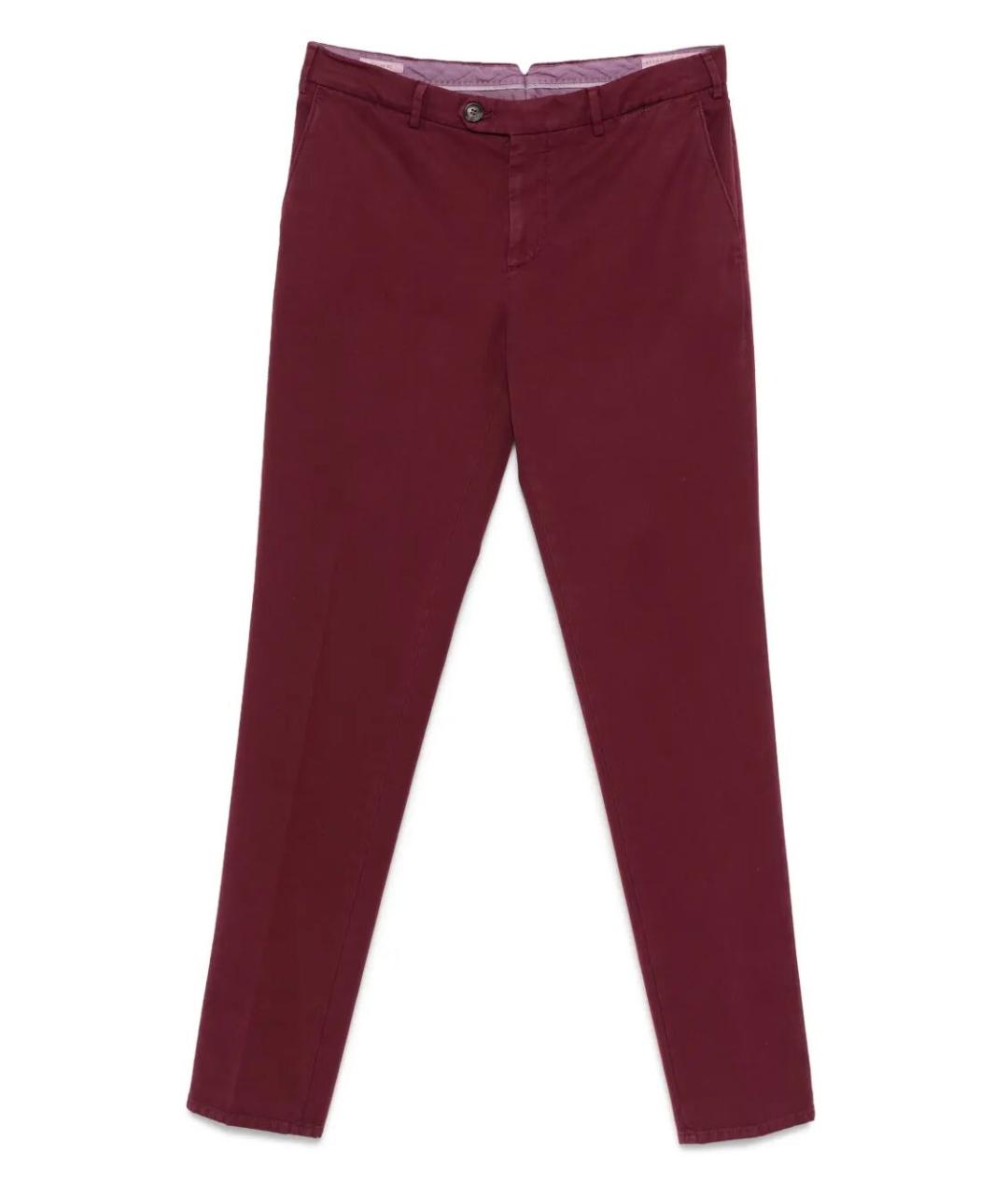 BRUNELLO CUCINELLI Бордовые хлопковые повседневные брюки, фото 1