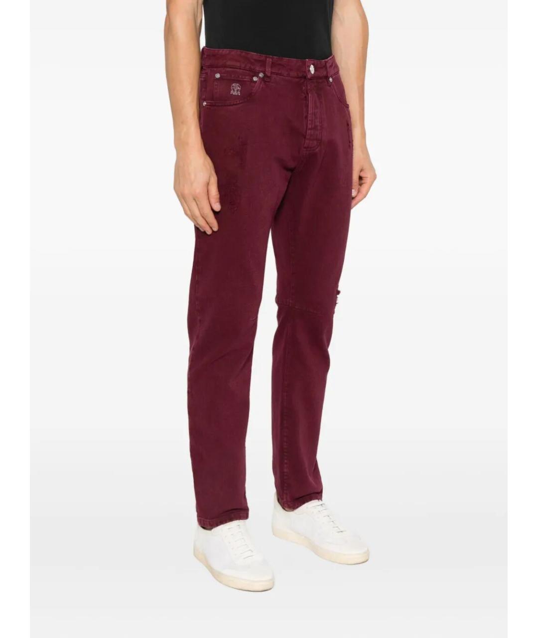 BRUNELLO CUCINELLI Бордовые хлопковые прямые джинсы, фото 5