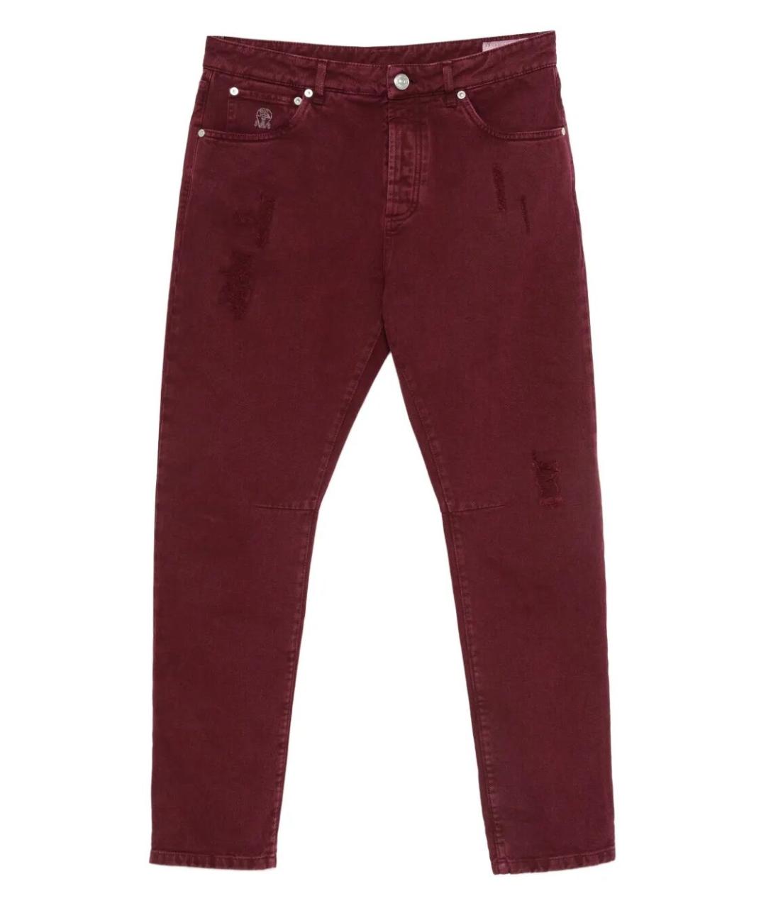 BRUNELLO CUCINELLI Бордовые хлопковые прямые джинсы, фото 1