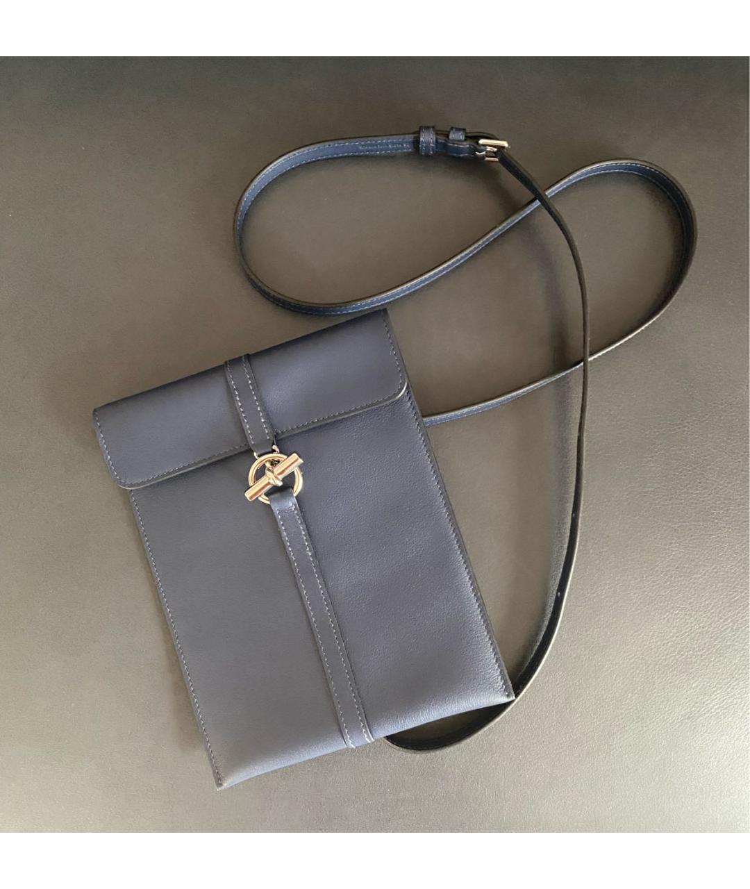 HERMES Темно-синяя кожаная сумка через плечо, фото 2