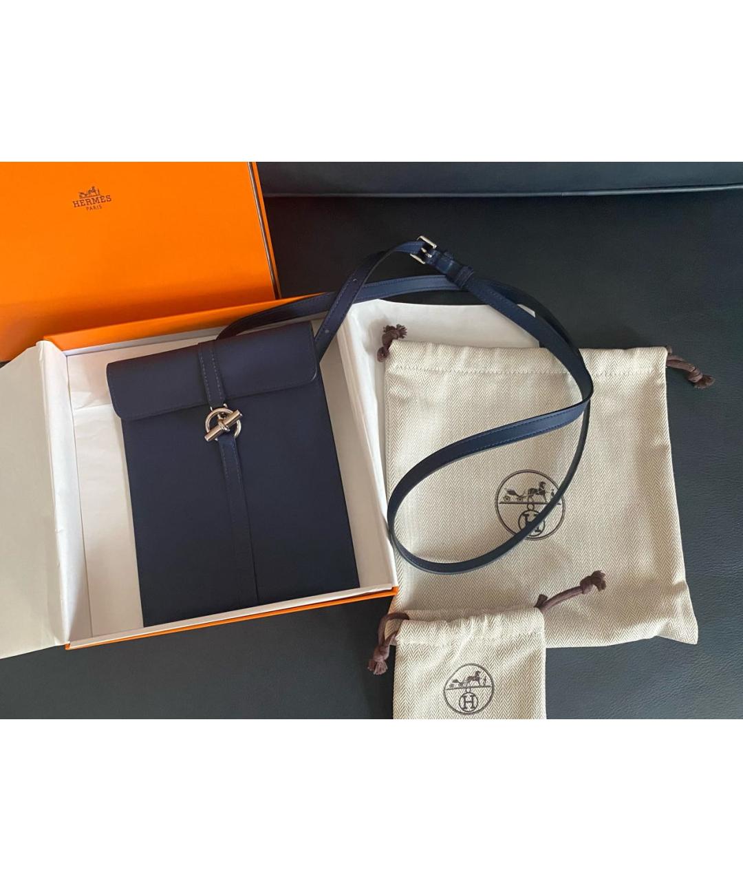HERMES Темно-синяя кожаная сумка через плечо, фото 3