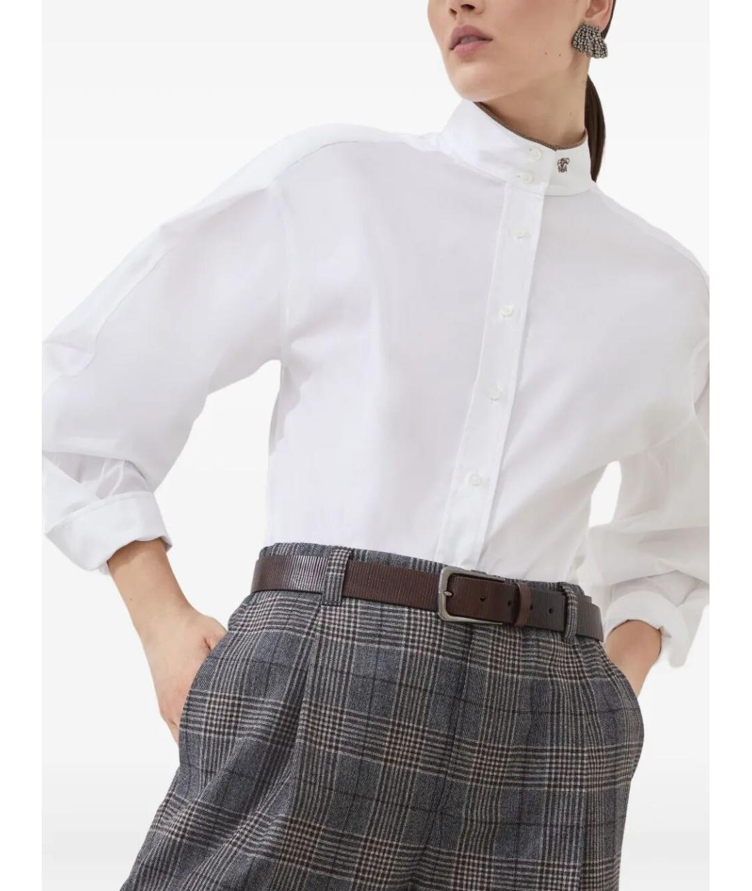 BRUNELLO CUCINELLI Белая хлопко-эластановая рубашка, фото 4