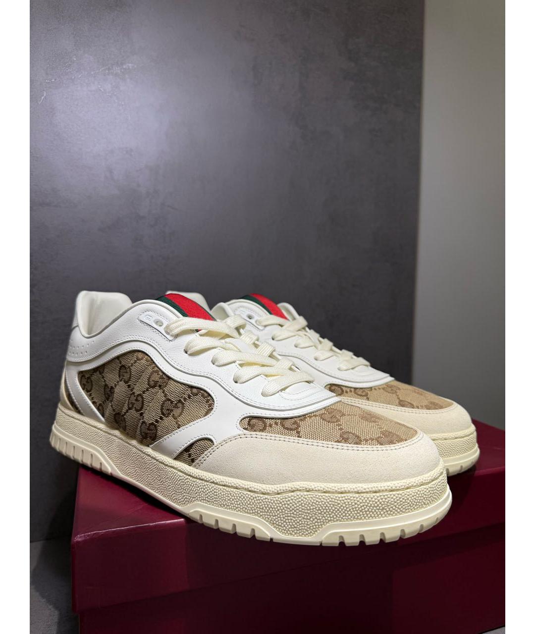 GUCCI Бежевые текстильные низкие кроссовки / кеды, фото 3