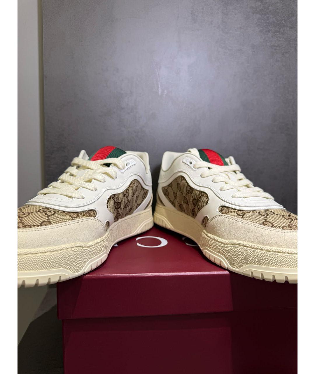 GUCCI Бежевые текстильные низкие кроссовки / кеды, фото 7