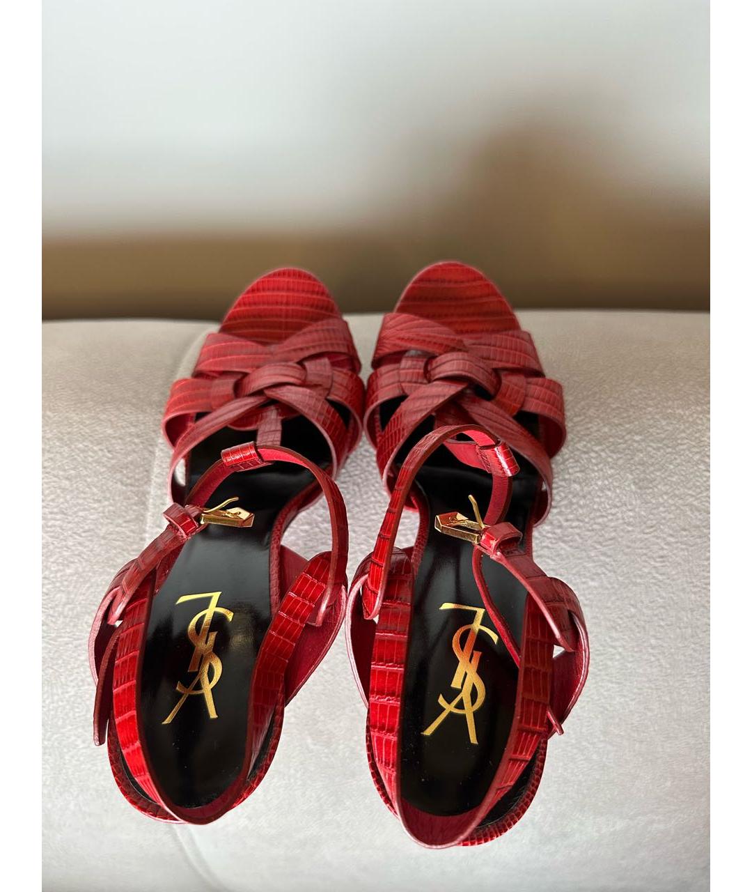 SAINT LAURENT Красные кожаные босоножки, фото 3