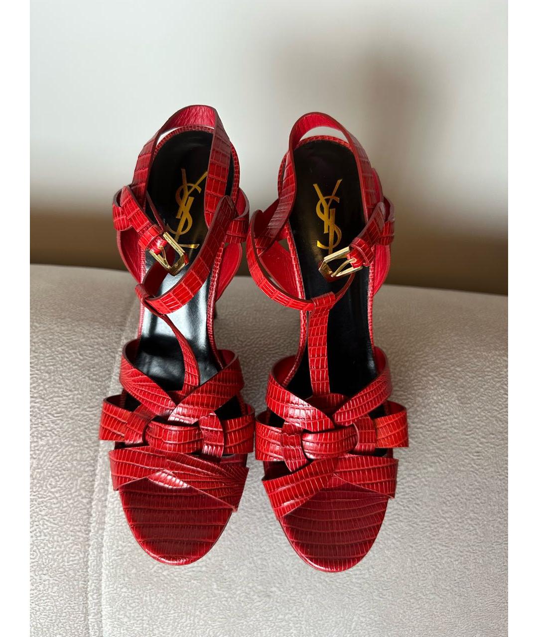 SAINT LAURENT Красные кожаные босоножки, фото 2