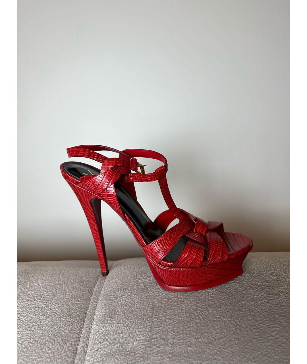 SAINT LAURENT Красные кожаные босоножки, фото 5