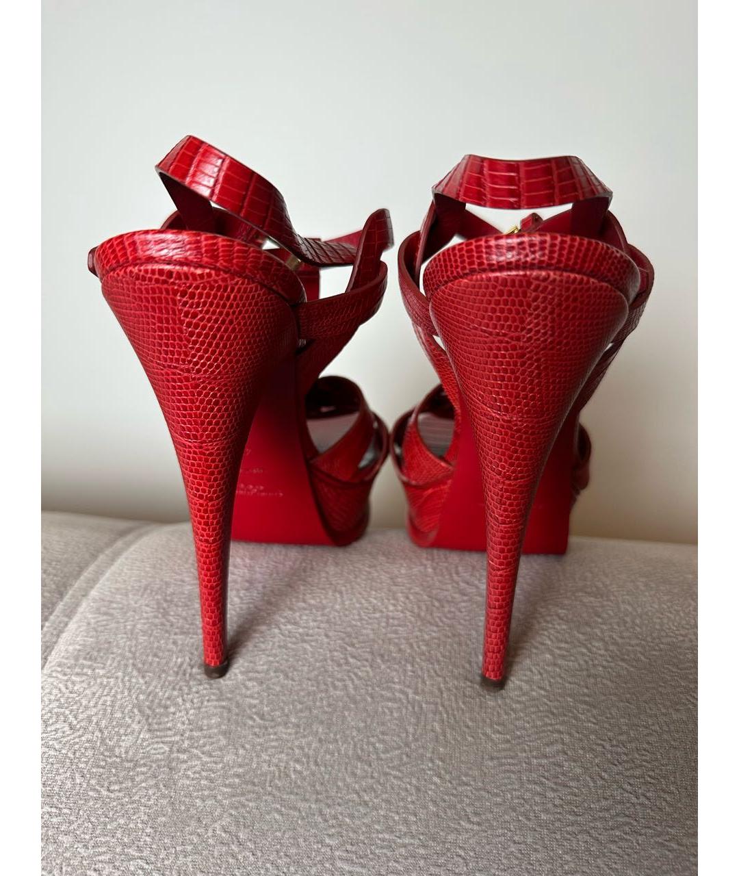 SAINT LAURENT Красные кожаные босоножки, фото 4