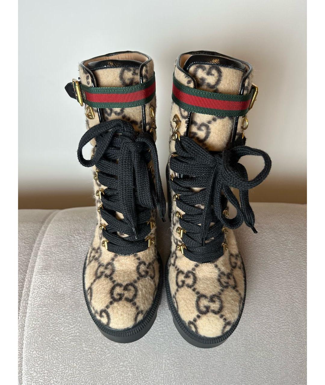 GUCCI Бежевые текстильные ботильоны, фото 2