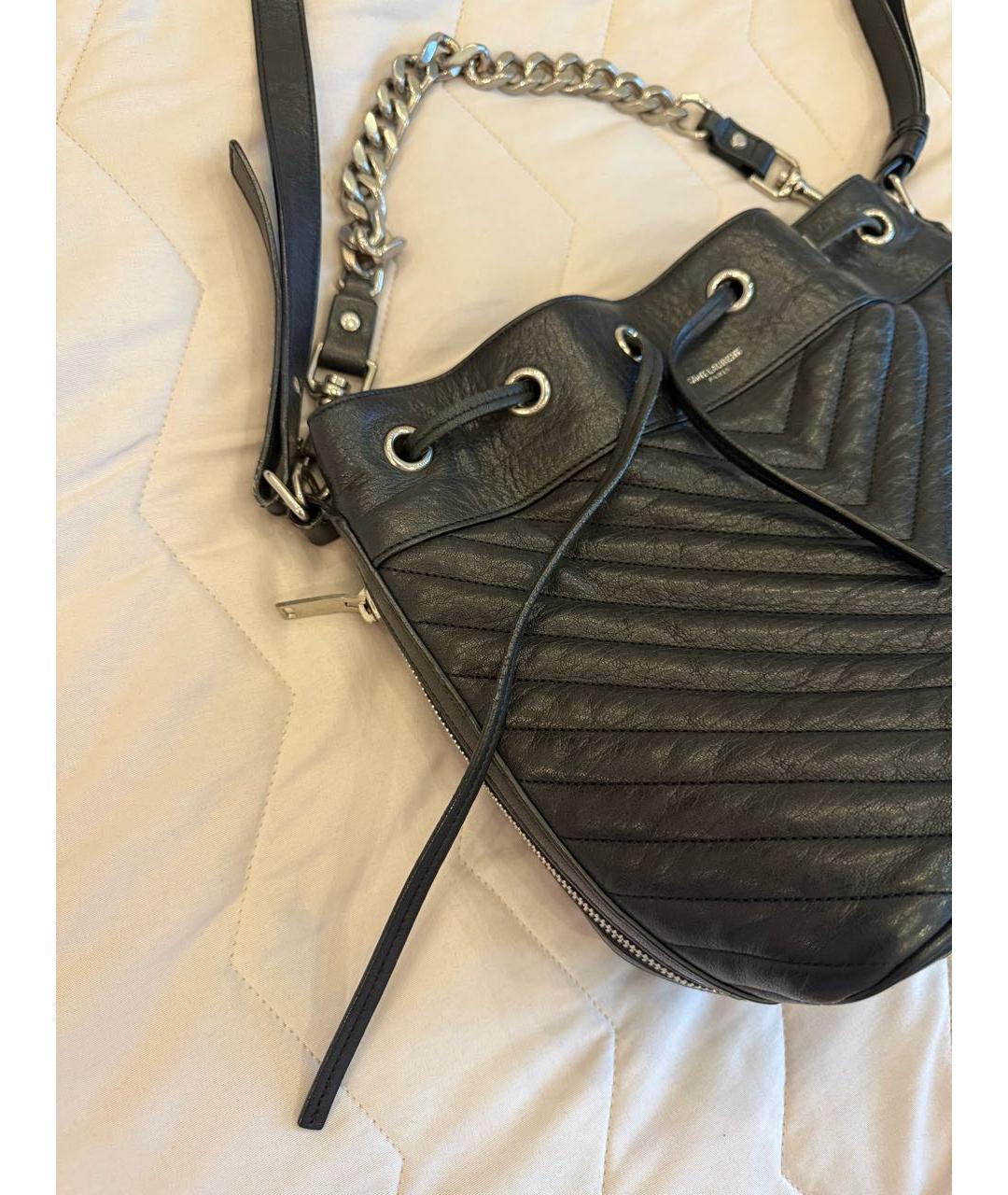 SAINT LAURENT Черная кожаная сумка с короткими ручками, фото 3
