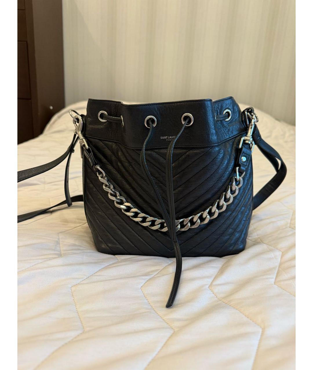 SAINT LAURENT Черная кожаная сумка с короткими ручками, фото 2