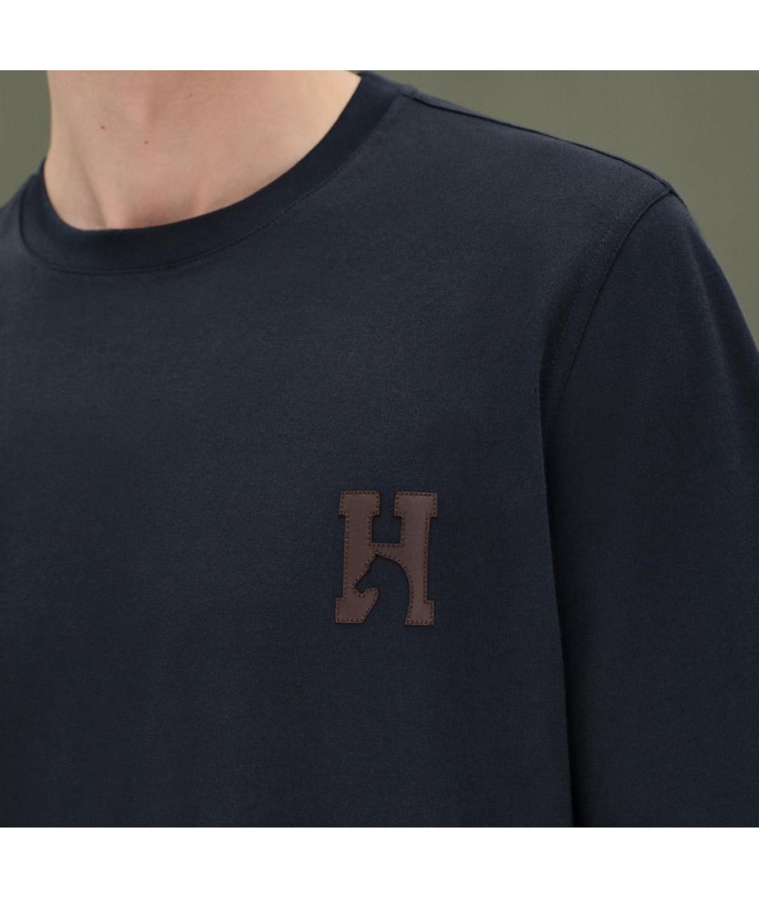 HERMES Темно-синяя хлопковая футболка, фото 2