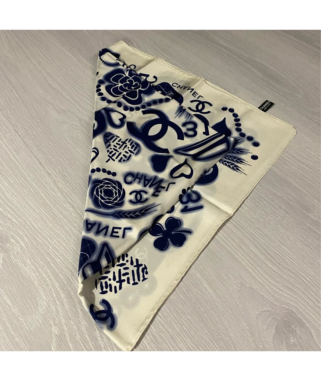 CHANEL Белый шелковый шарф, фото 2