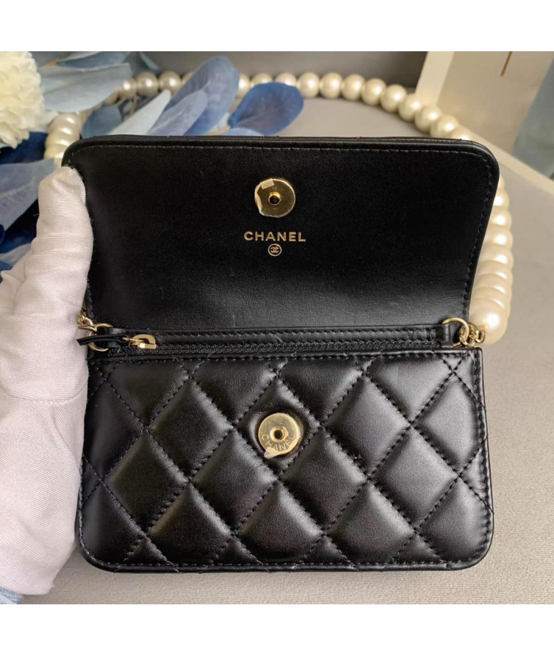 CHANEL Черный кожаный кошелек, фото 6